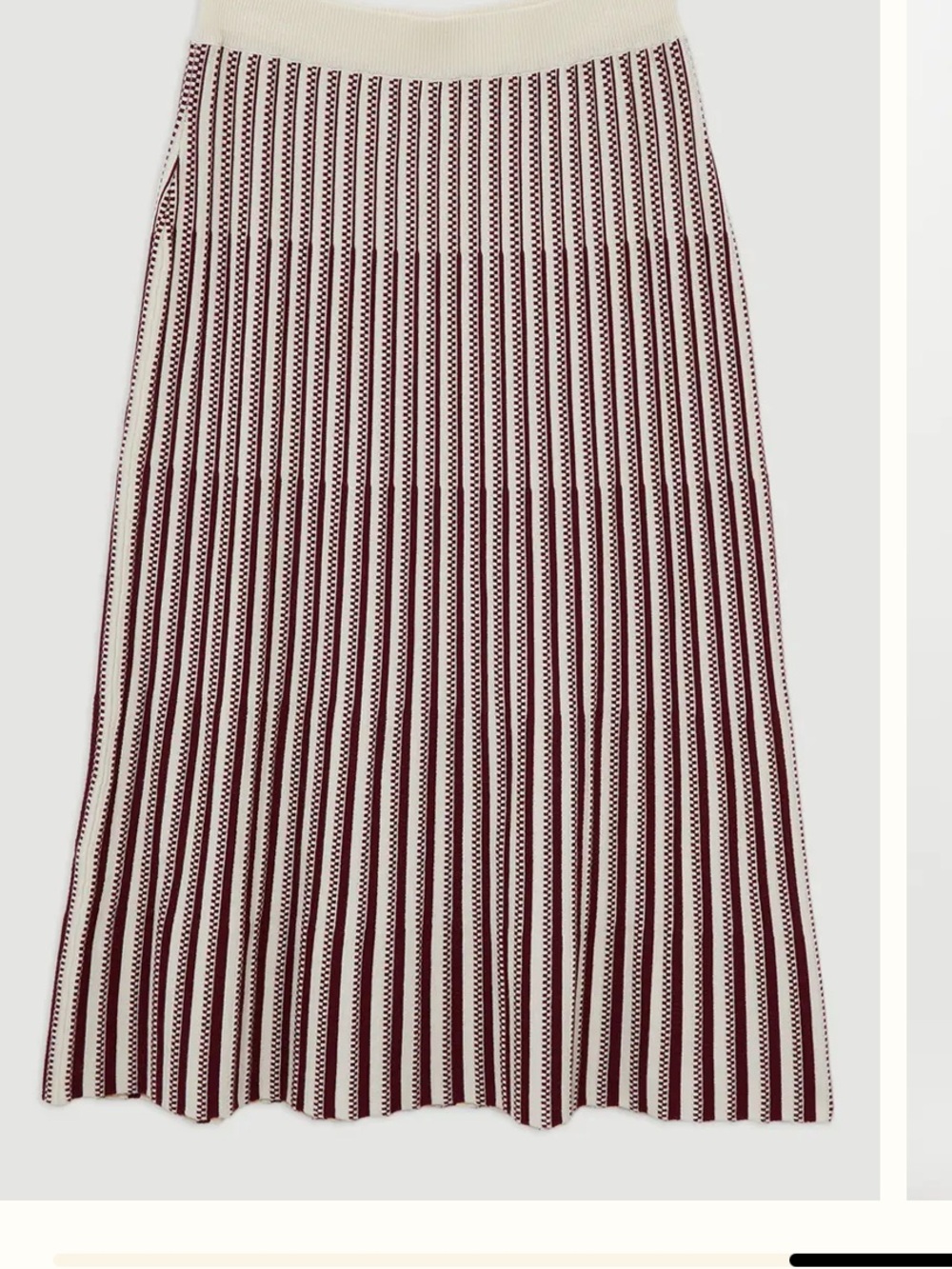 Karen Millen Knit Stripe Midi Skirt in Cream and Burgundy - Picture 4 of 6